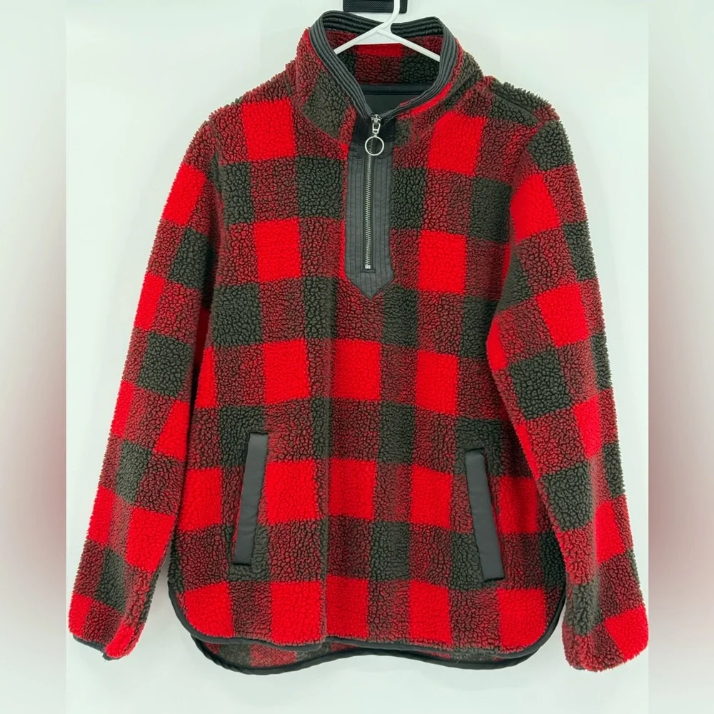 Abercrombie & Fitch Quarter Zip Teddy‎ Bear Fleece Buffalo Check M